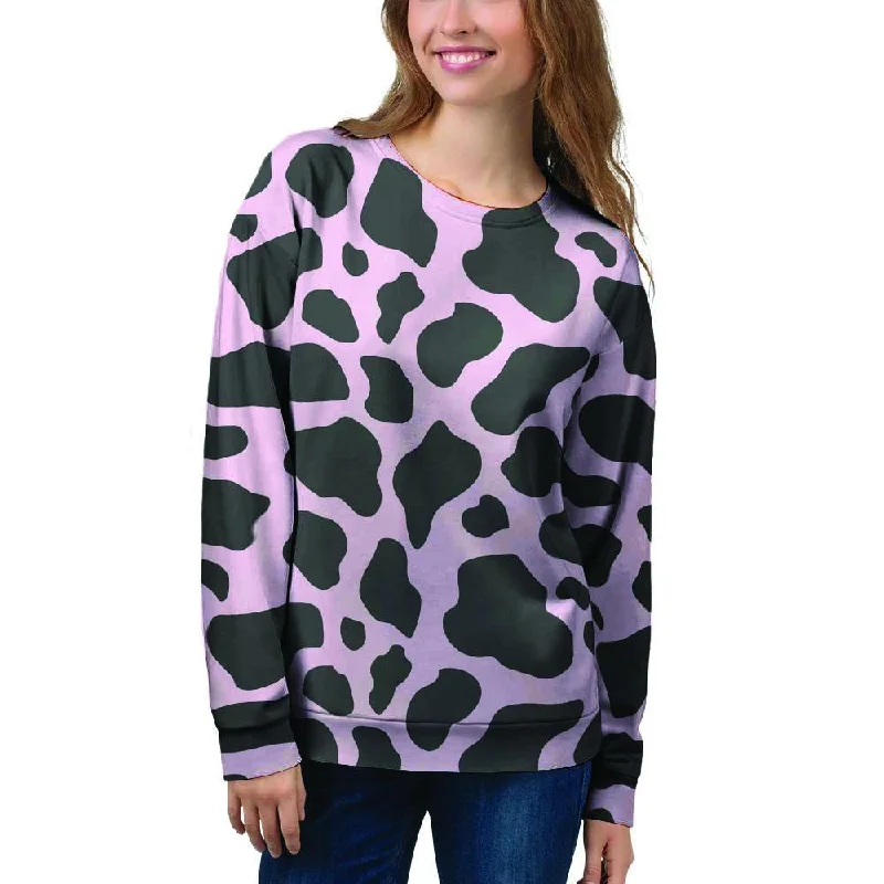 Black And Pink Cow Print Women's Sweatshirt