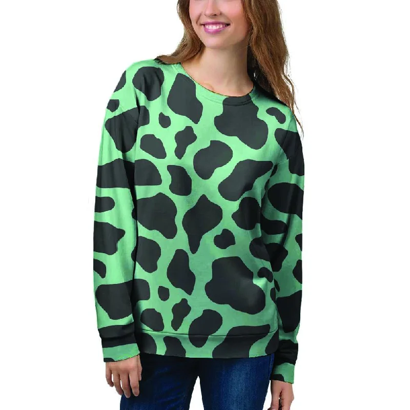 Black And Teal Cow Print Women's Sweatshirt