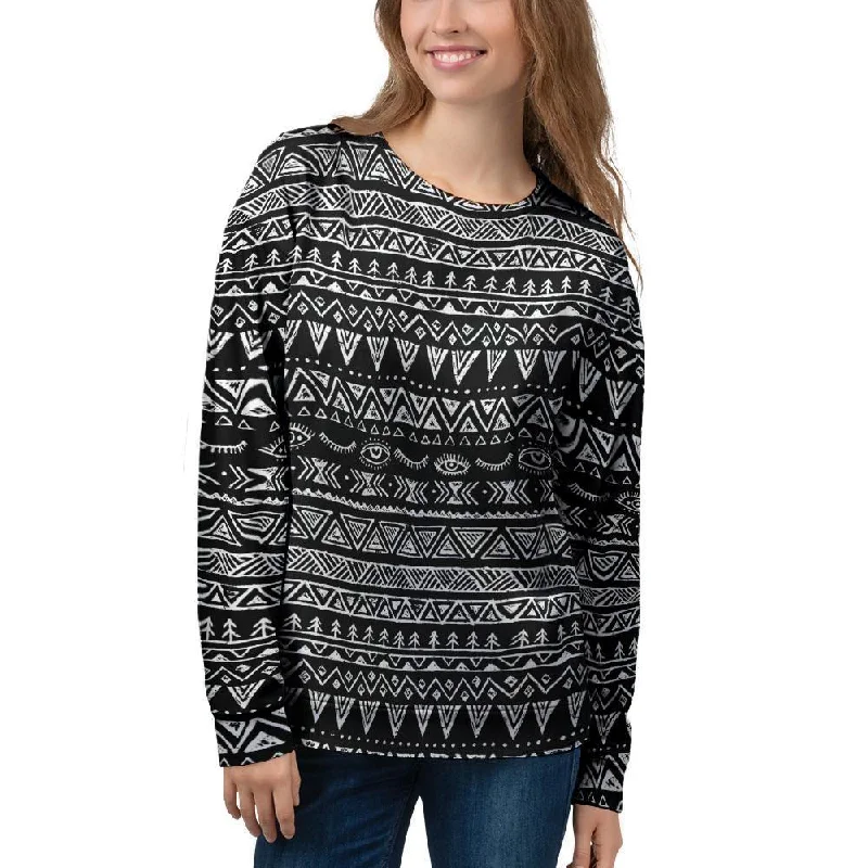 Black And White Doodle Tribal Aztec Print Women's Sweatshirt