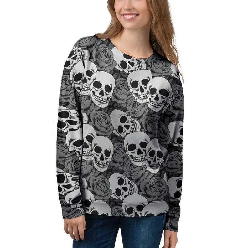 Black And White Rose Floral Skull Women's Sweatshirt