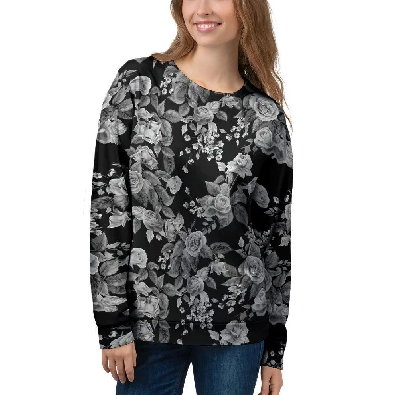 Black And White Rose Flower Women's Sweatshirt