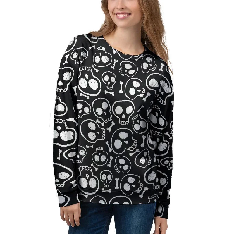 Black Cartoon Skull Women's Sweatshirt