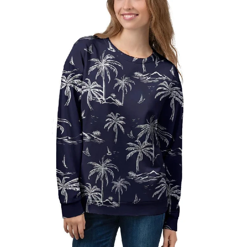 Black Palm Tree Hawaiian Print Women's Sweatshirt