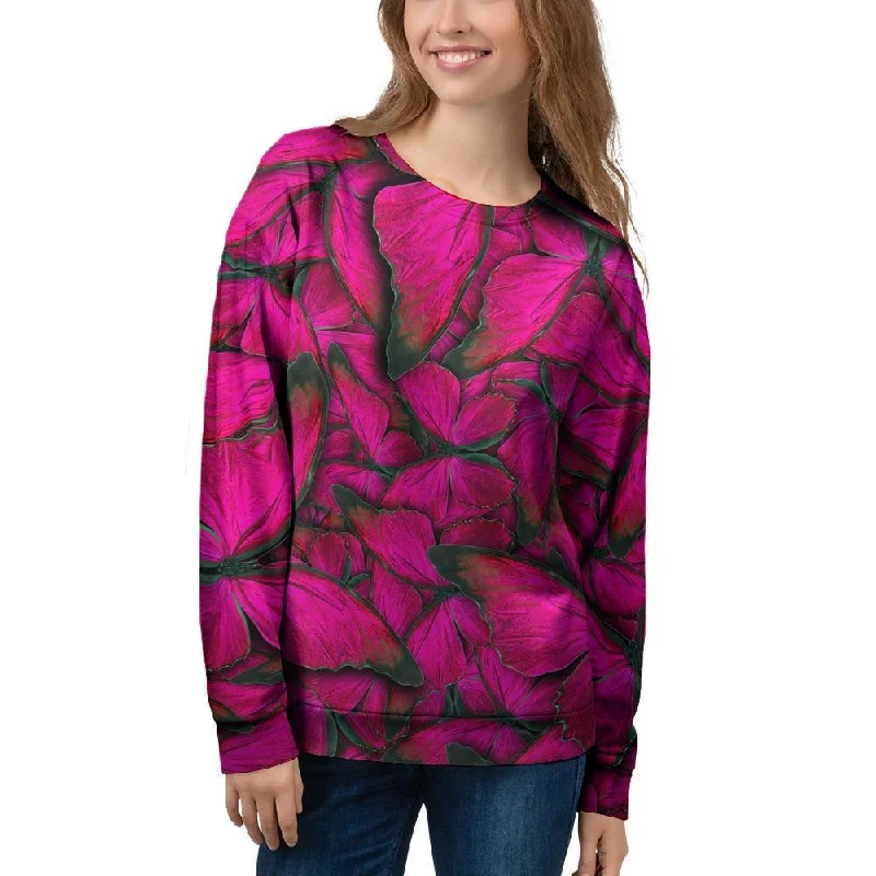 Black Pink Butterfly Print Women's Sweatshirt