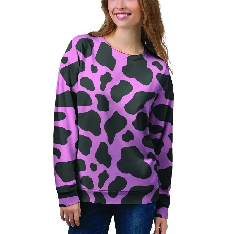 Black Pink Cow Print Women's Sweatshirt