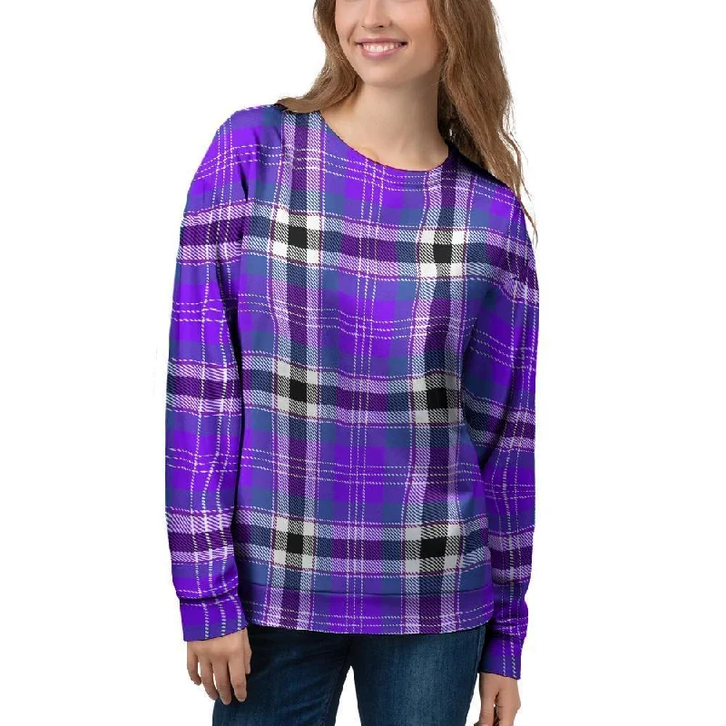 Black Purple Plaid Tartan Women's Sweatshirt