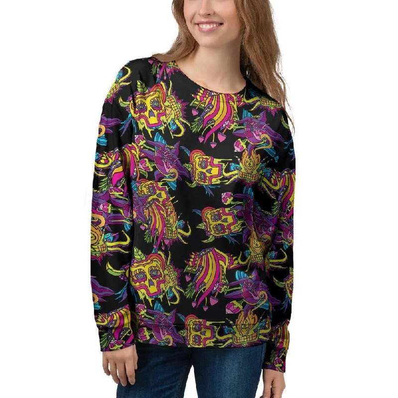 Black Skull Trippy Psychedelic Women's Sweatshirt