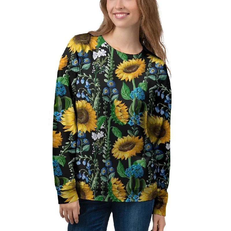 Black Sunflower Floral Women's Sweatshirt