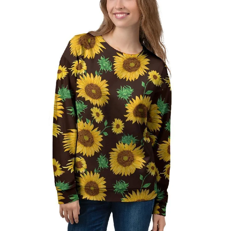 Black Sunflower Print Women's Sweatshirt