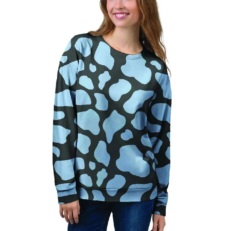 Blue And Black Cow Print Women's Sweatshirt