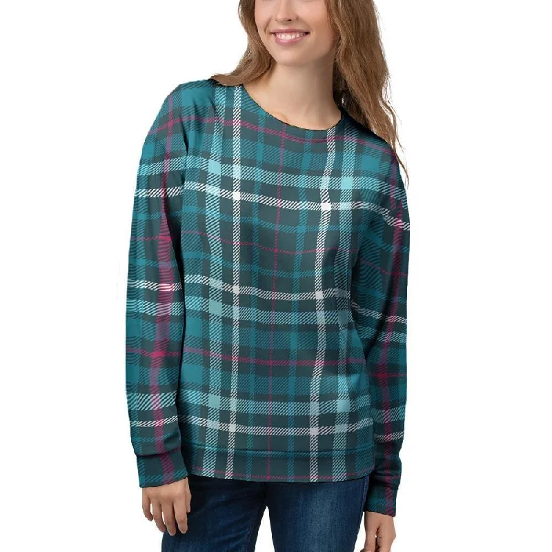 Blue Aqua Plaid Tartan Women's Sweatshirt