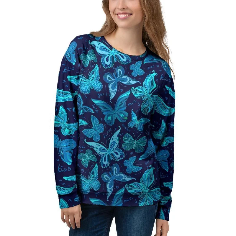 Blue Butterfly Print Women's Sweatshirt