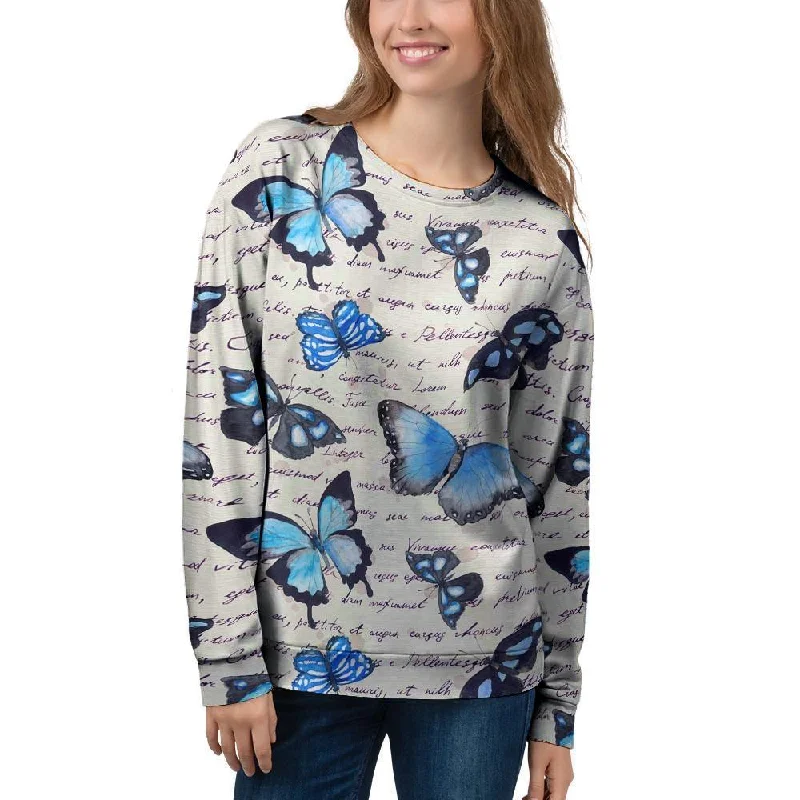 Blue Butterfly Watercolor Print Women's Sweatshirt