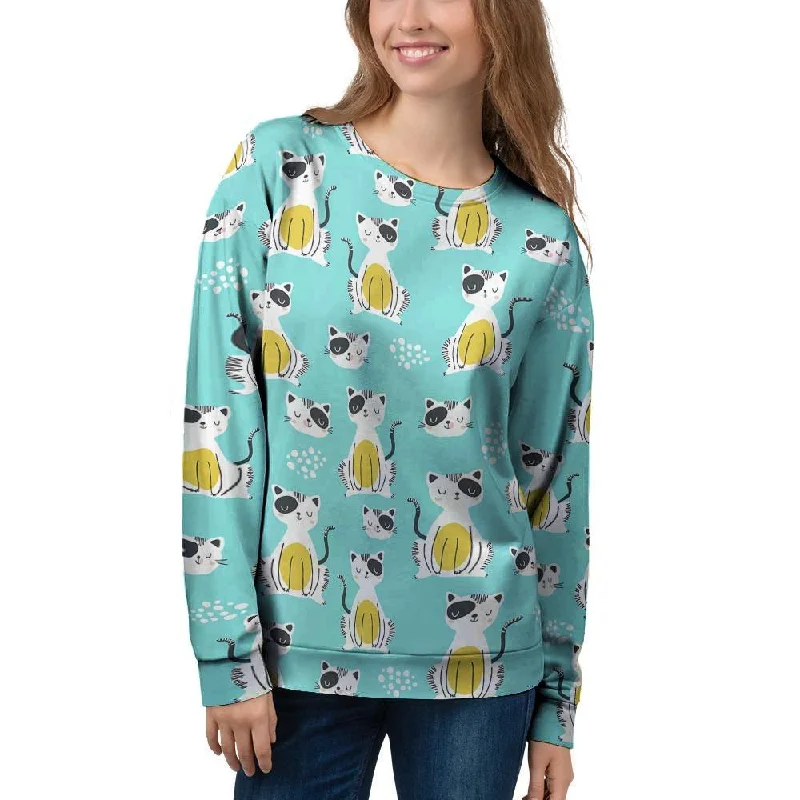 Blue Cat Print Women's Sweatshirt