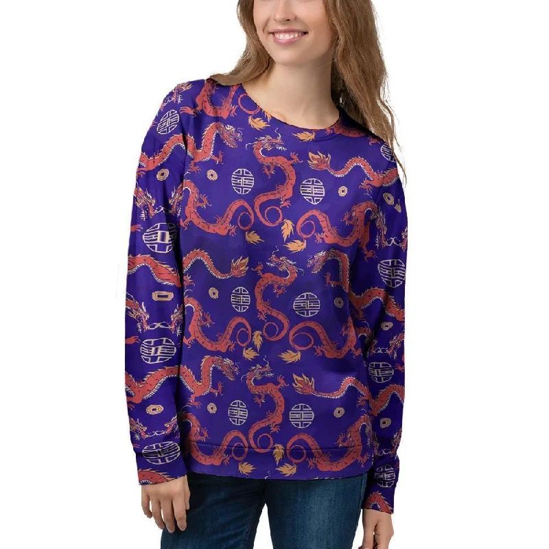 Blue Chinese Dragon Hoodie Women's Sweatshirt