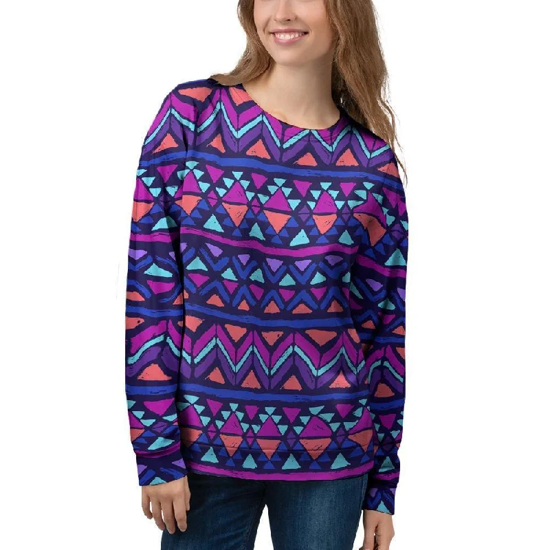 Blue Neon Color Indian Aztec Women's Sweatshirt