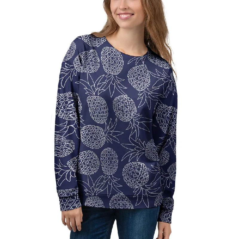 Blue Pine Pineapple Print Women's Sweatshirt