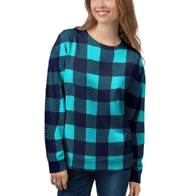 Blue Plaid Print Women's Sweatshirt