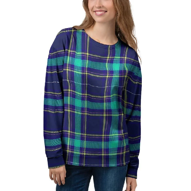 Blue Plaid Tartan Print Women's Sweatshirt