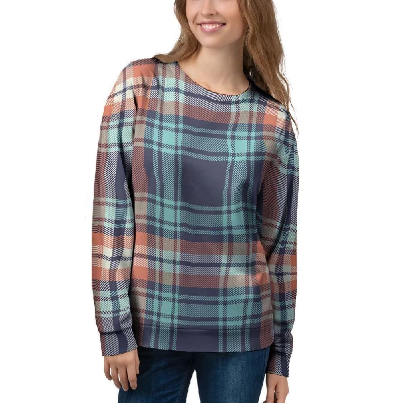 Blue Plaid Tartan Scottish Print Women's Sweatshirt