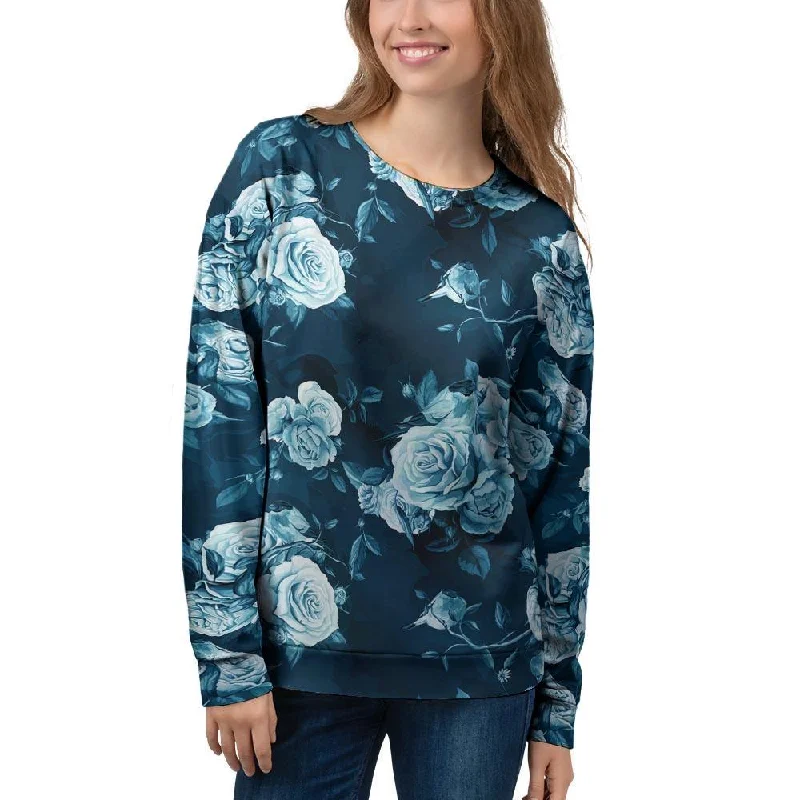 Blue Rose Floral Print Women's Sweatshirt