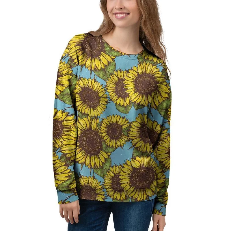 Blue Sunflower Print Women's Sweatshirt