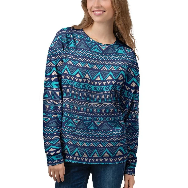 Blue Tribal Aztec Hand Drawn Women's Sweatshirt