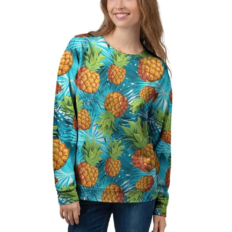 Blue Tropical Hawaiian Pineapple Print Women's Sweatshirt