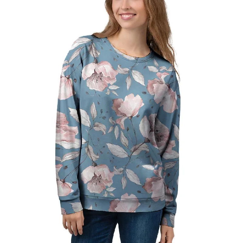 Blue Vintage Floral Print Women's Sweatshirt