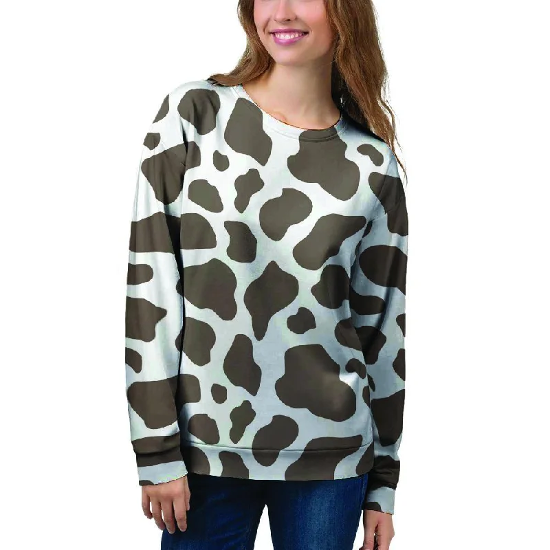 Brown And White Cow Print Women's Sweatshirt