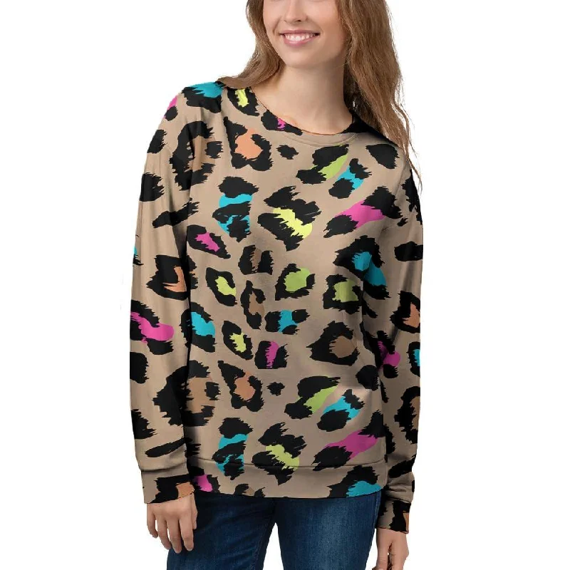 Brown Colorful Cheetah Print Women's Sweatshirt