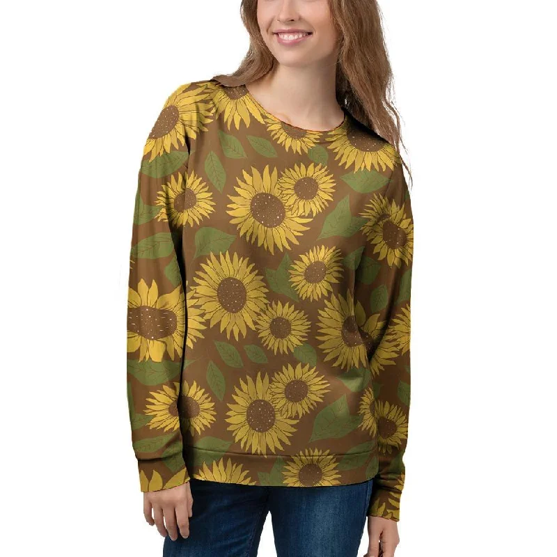 Brown Sunflower Print Women's Sweatshirt