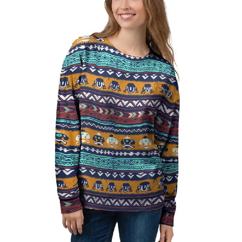 Colorful Neon Ethic Aztec Maya Print Women's Sweatshirt