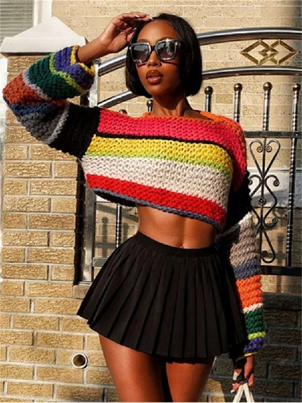 Contrast Color Striped Long Sleeve Sweater