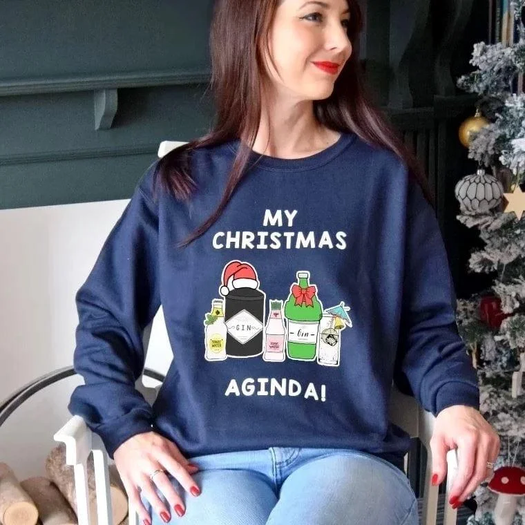 'Christmas Aginda' Funny Gin Christmas Jumper