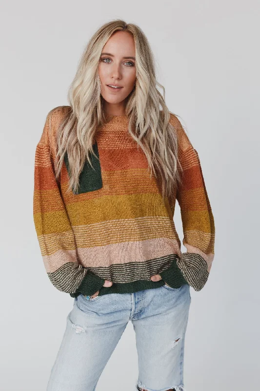 Going Places Gradient Stripe Sweater - Mustard