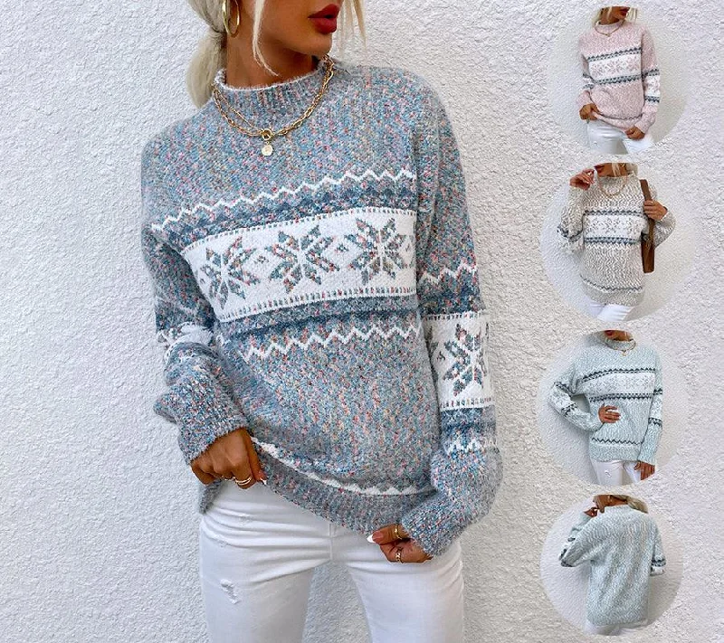 Half Turtleneck Snowflake Sweater for Women