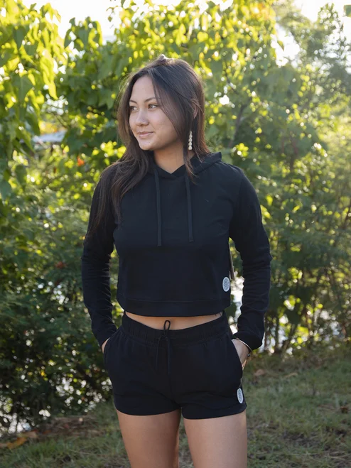 HIC GABY PULLOVER CROPPED HOODIE - BLACK