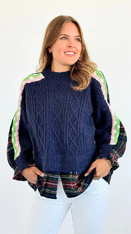 Highland Knit Patchwork Sweater - Navy