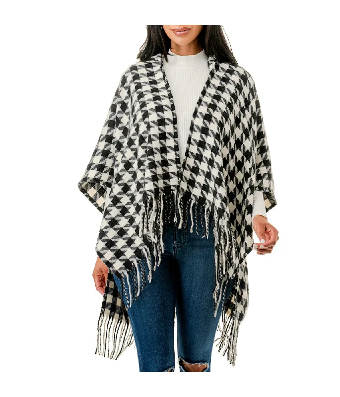 Houndstooth Hooded Poncho