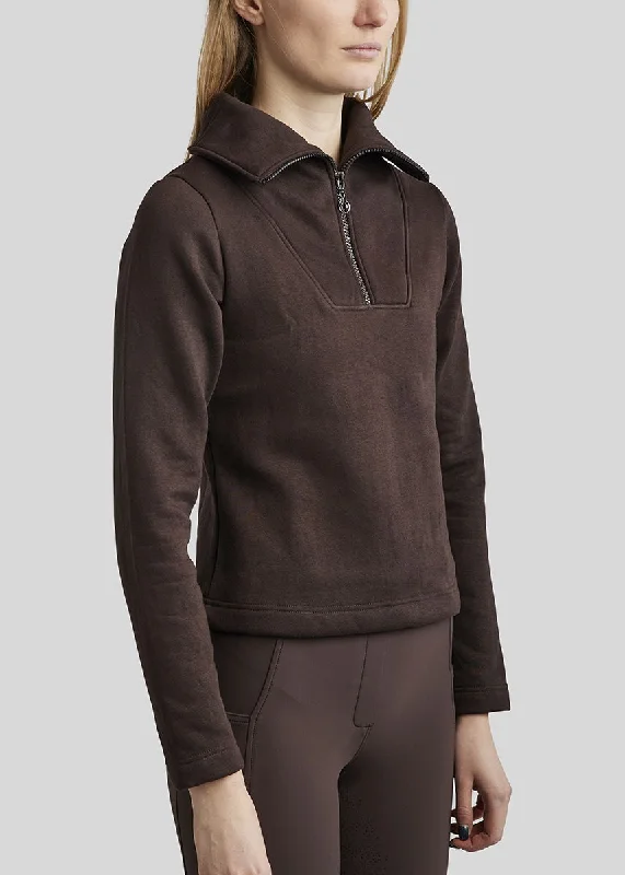 MoElla Quater Zip Brushed Sweatshirt - Brown