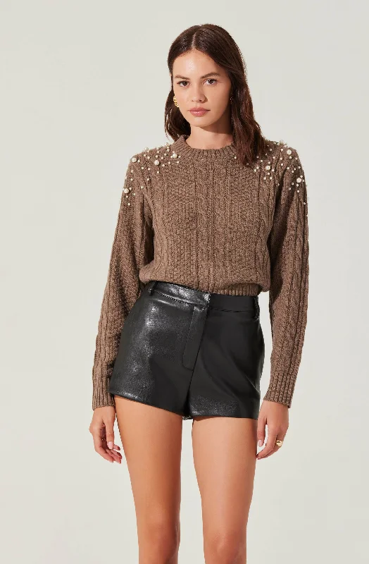 Pearl Embellished Cable Knit Sweater