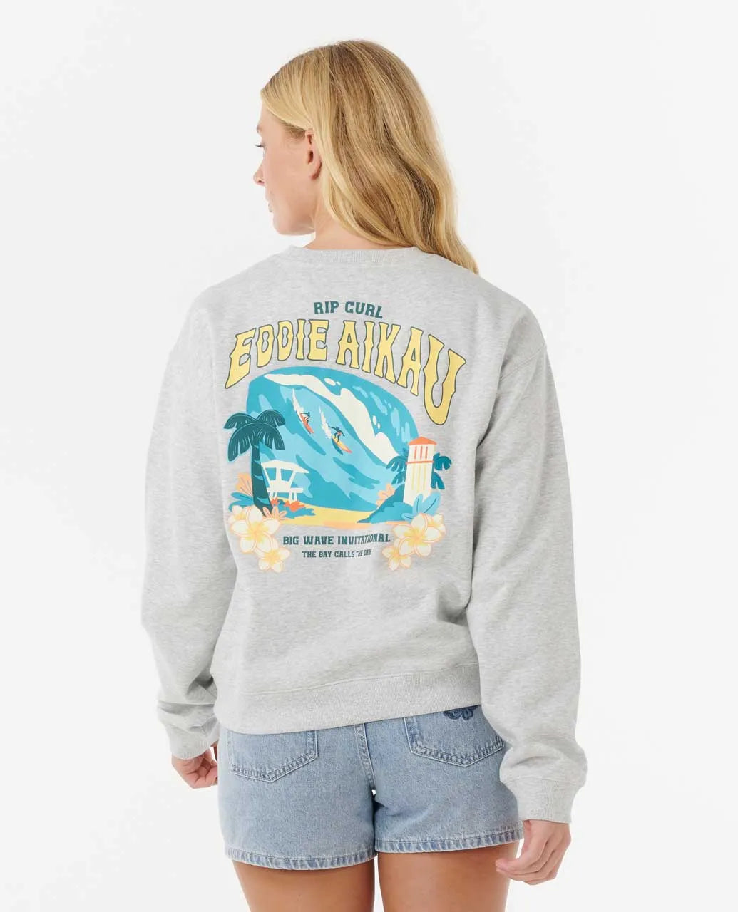 RIP CURL EDDIE WOULD GO THE BAY WOMENS CREW SWEATSHIRT - GREY MARLE