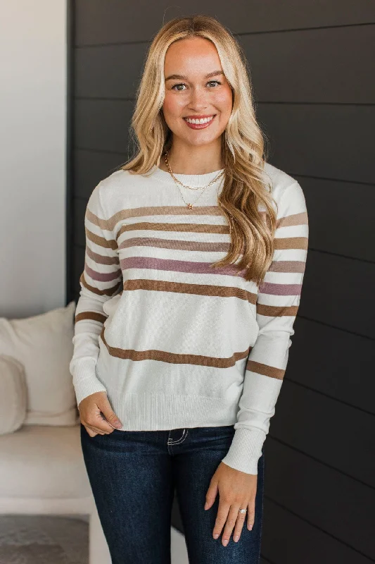 Way Back When Striped Sweater- Ivory & Taupe