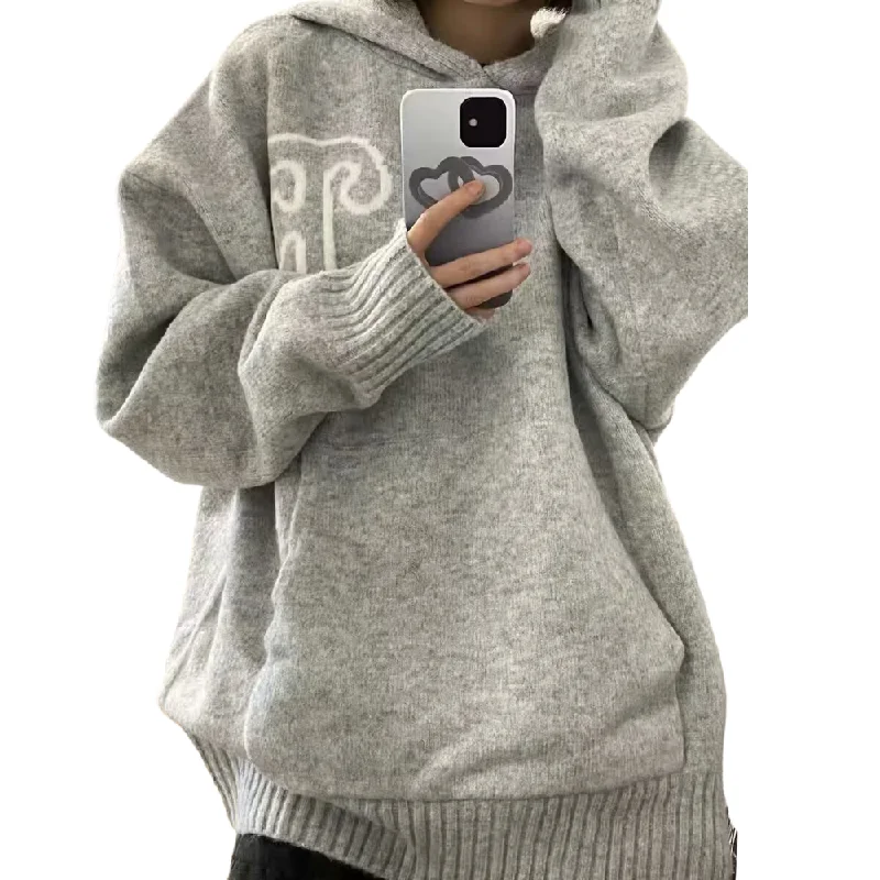 Womens Casual Solid Color Hooded Sweater