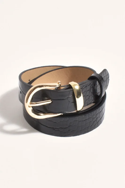 Thin Croc Jeans Belt Black/Gold