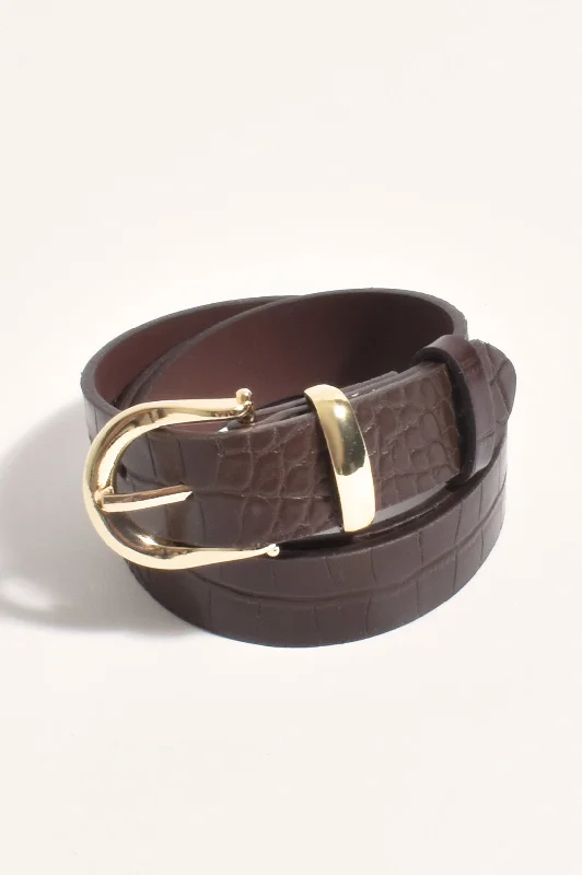 Thin Croc Jeans Belt Chocolate/Gold