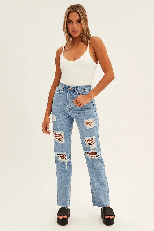 Blue Baggy Denim Jeans High Waist