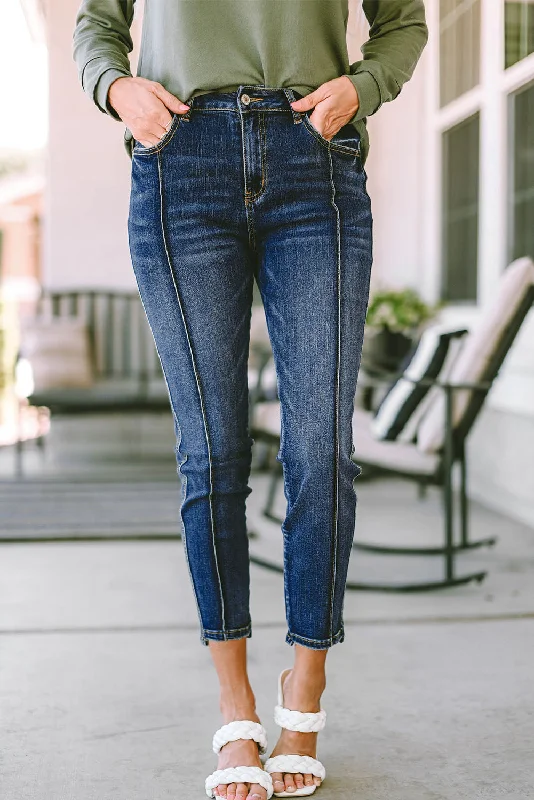 Blue Seamed High Waist Skinny Fit Jeans