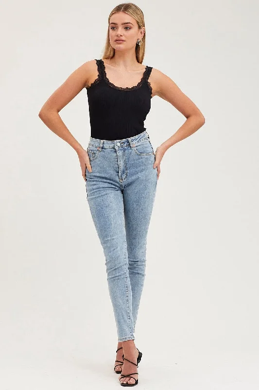 Blue Skinny Denim Jeans High Rise